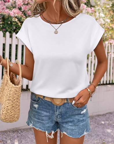 Bliwov Womens T Shirts Summer Tops Cap Sleeve Crew Neck Casual Business Dressy Blouses Fall Clothes Fashion Outfits Tees3