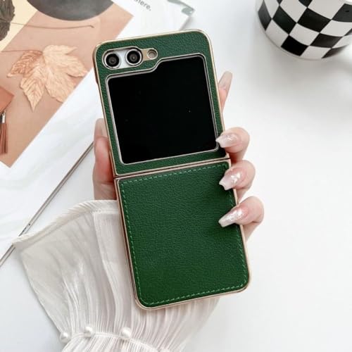 Étui pour Samsung Galaxy Z Flip 5 vert en cuir rigide antichoc
