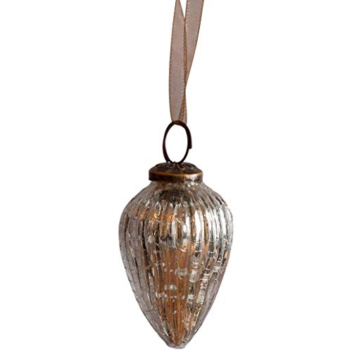 Image of Arthur Cameron – Bauble Set of 6 – Small 1" Crackle Glass Pinecone Ornaments – Hand-Blown Christmas Tree Decorations (Silver)