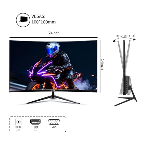 Image of ZZA 27 inch 100Hz Curved Monitor with 1K 1920x1080 Computer Screen 27 inch FHD with HDMI,VGA and Wall Mountable|1080P Eye Care PC Office Display for Working and Gaming
