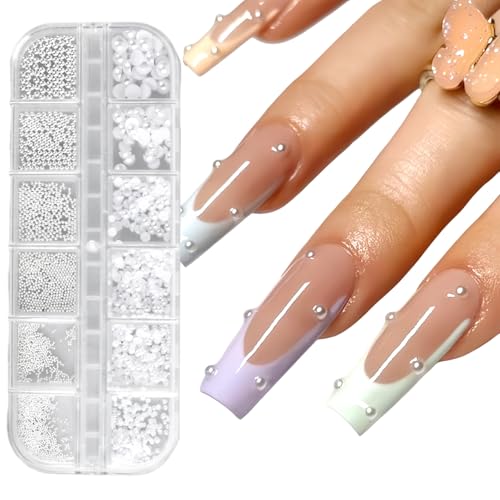 Arte Uñas con Cristales Strass y Perlas Planas, Encantadores Gemas y Medias Perlas para Uñas, Accesorios DIY de Diseño Medio Redondo, Perfectos para Uñas Acrílicas y Suministros Decoración