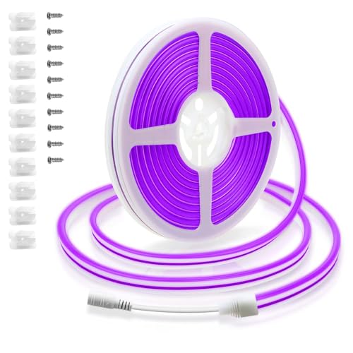Image of ALITOVE Neon Lights Strip Purple Silicone Flexible LED Rope Light for Bedroom DIY Neon Signs Bar Wall Decor 12V DC 16.4ft /5m 600 LEDs Waterproof【No Power Adapter & Controller】