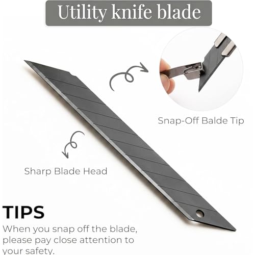 Image of Gebildet 5pcs Black Blade Utility Knife, Right and Left Hand Stainless Steel Lockable Cutter Knife, 9mm Snap Off Blades, 30 Degree Foil Knife, for Foils, Wallpaper, Crafts, Cartons
