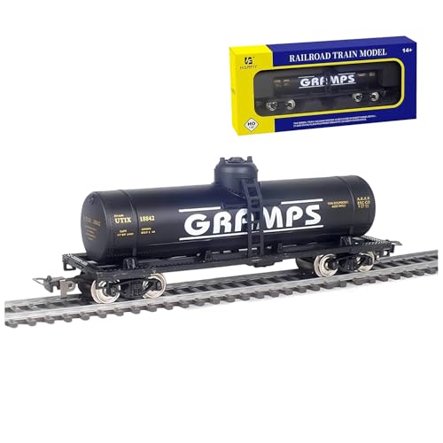 HO Scale 40 Foot Oil Tank Car Black Metal Wheelsets, Factory Installed Metal Hook Couplers, Classic Cylindrical Tank Design for Liquid Cargo Rolling Stock Only