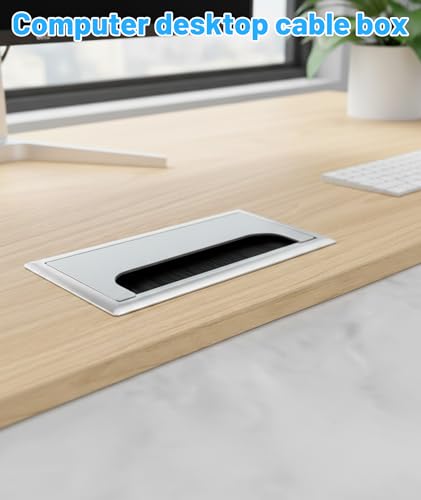 Image of Aluminum Alloy Wire Organizer For Table, Desk Cable Grommet Hole, Square Grommet Aluminum Cable Cover 160 X 80mm Wire Hole Cover Outlet For Management Office Computer Desk Wires
