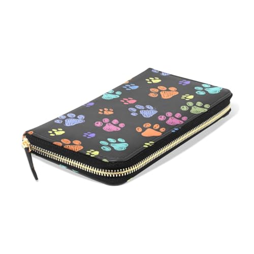 Long Wallets Leather Bifold Wallet for Women Colorful Dog Paw Print with Zipper Credit Card Holder Large Capacity3
