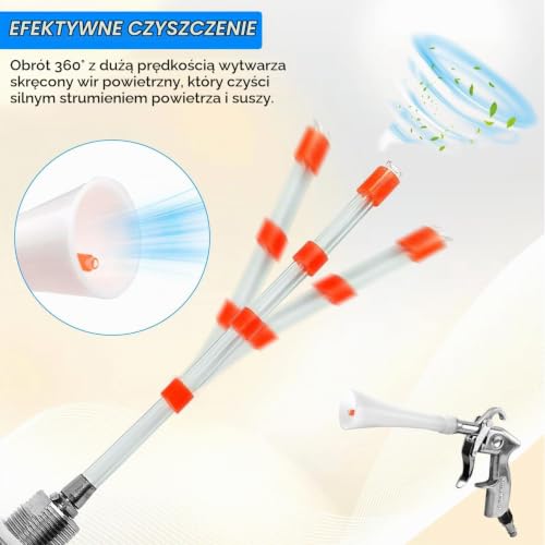 Pistolet do Czyszczenia Sprężonym Powietrzem, 6-9,2 Bar, z 5 Dyszą, Stop Aluminium + PE, Pistolet Przedmuchowy, Wysokociśnieniowy Pistolet Powietrzny do Mycia Samochodów i Podłóg