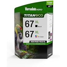 VersaInk-Nano 67 XL Titan ECO Black & Tri-Color Ink Cartridge 2-Pack Replacement of HP 67 and 67 XL, Works with HP DESKJET 2723,2734,2755,2855,4133,4155,4255, Envy 6055,6075,6455,6475