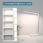 Semlos Lampe de bureau, dimmable LED Lampe de table avec 25 Modes d'éclairage, lumière de bureau tactile pour les yeux, 45 Minuterie automatique Min & Mémoire, blanc