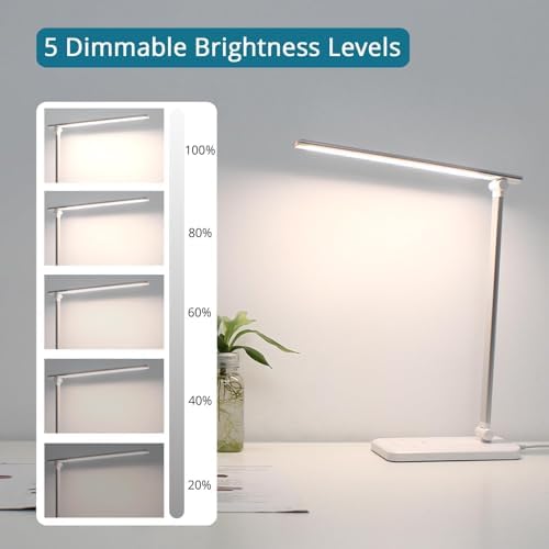 Semlos Desk Lamp, Dimmable LED Table Lamp with 25 Lighting Modes, Eye-Caring Touch Control Desk Light, 45 Min Auto Timer & Memory, White - 2