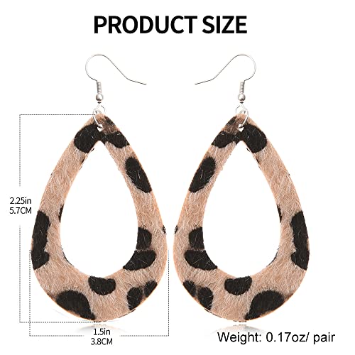 Leopard Print Earrings for Women Cheetah Genuine Leather Lightweight Jewelry Teardrop Dangle Earrings2