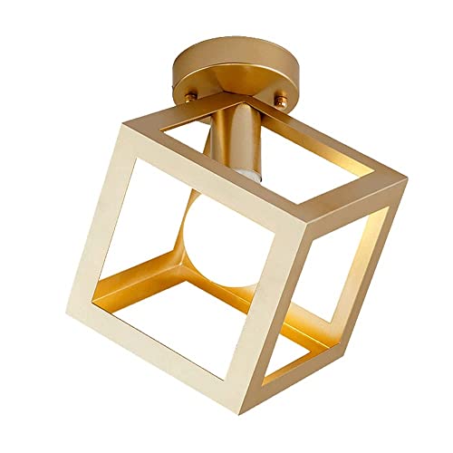 Plafon techo , Luz de techo de metal geométrico Lámpara de techo con marco de hierro moderno Jaula de metal dorado Accesorio de iluminación de entrada simple Industrias e-dison for pasillo Sala de est