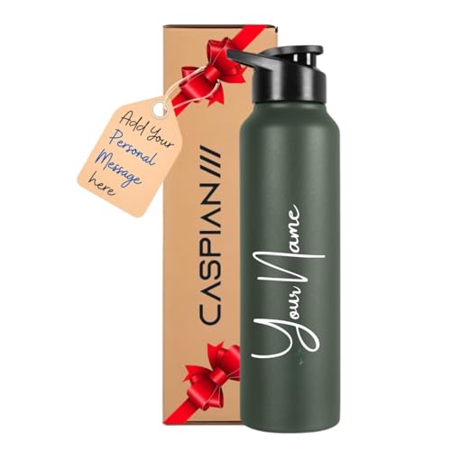 Image of CASPIAN / / / Hike Stainless Steel Customize Sipper Water Bottle Leak Proof Thunder for Fridge Home Office Travel School Kids Boys Girls Adults Sports Gym Yoga (M-Green 1 Litre, Set of 1)