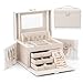 Vlando Mirrored Wooden Jewelry Box Organizers for Girls Women - Necklaces Earrings Rings Watches Storage Case Holder - Vintage Gift Box (Pearl White)