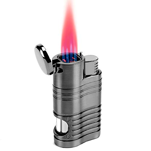 Torch Lighter Refillable Lighter, 4 Jet Flame Lighters, Windproof Gas Fluid Lighter with Punch,Multipurpose for Candle Grill BBQ Camping & Pocket Size Gift Box (Gas Not Included)