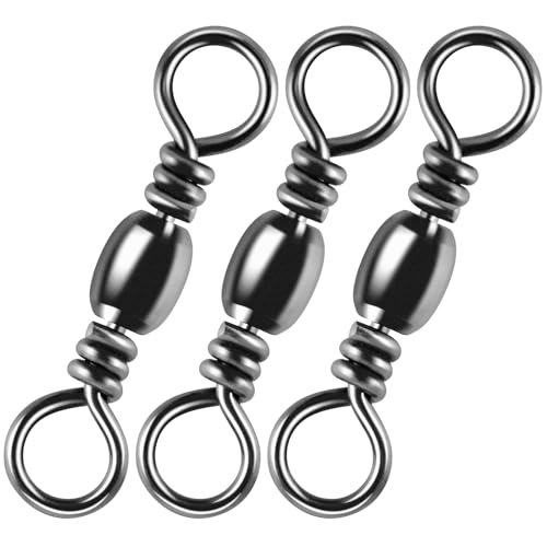 Alwonder 100PCS Fishing Barrel Swivels, High Strength Stainless Solid Ring Brass Barrel Swivel with Black Nickel Coating, Rolling Fishing Swivels Tackle Line Connector Saltwater Freshwater 30LB