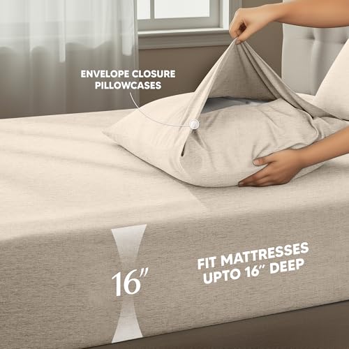 Image of Utopia Bedding King Size Sheet Set - 4 Piece Bed Sheets, Soft and Breathable Microfiber, Includes 1 Fitted Sheet, 1 Flat Sheet and 2 Pillowcases - Oeko Tex (Heather Beige)