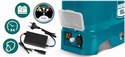 Plonos Akumulatorowy Opryskiwacz Ciśnieniowy Plecakowy Pojemność 16 l Akumulator 8 Ah 12 V Lanca 4 Dyszowa Z Mieszalnikiem Niebieski