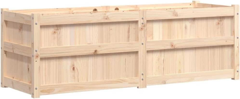 Large Garden Planter, Natural Solid Pine Wood, Rectangular Raised Bed for Outdoor Plants, Rustic Finish, 59.1 x 59.1 x 19.7 in