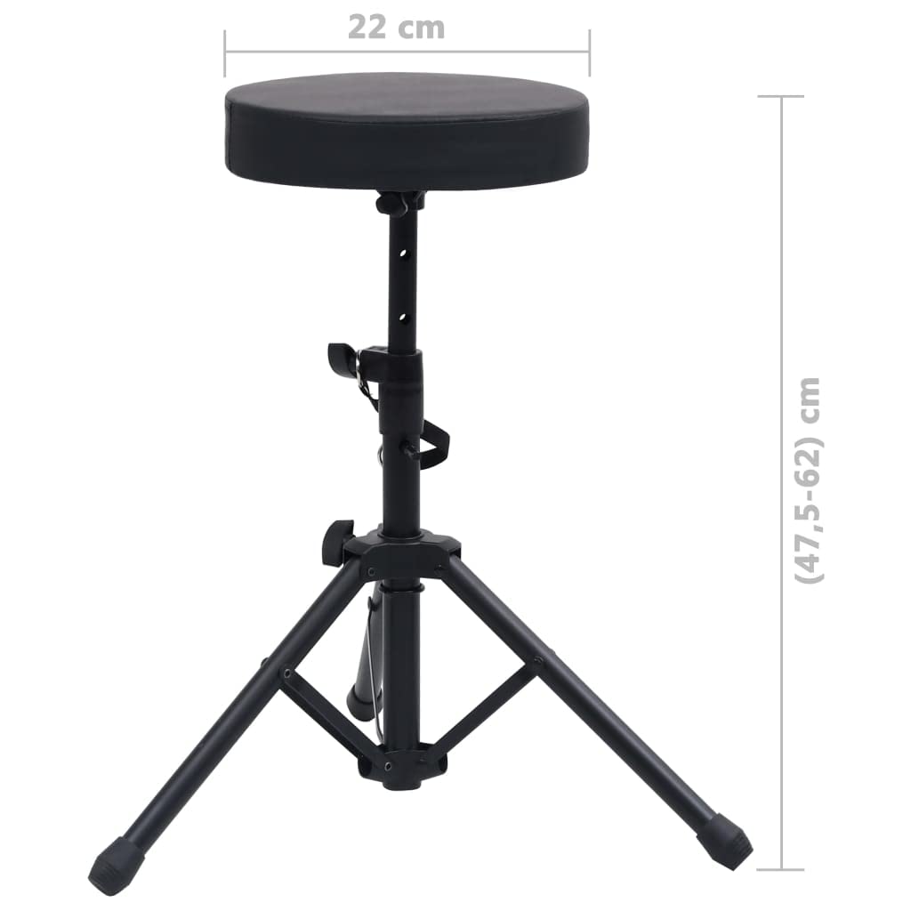 Taburete de tambor ajustable negro con asiento acolchado, altura ajustable, plegable y estable, de acero, ergonómico para músicos, escenarios, estudios y conciertos