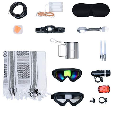 Burnessentials Desert Survival Camping Kit Bundle with Dust Goggles, Multi-Purpose Scarf, and Accessories (12 Items)