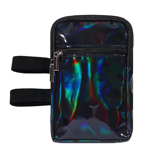 Bulyoou Carnival Leg Bag Holographic Thigh Bag with Adjustable Strap Leg Pouch Harness Women Summer Travel Hiking Pack(Black Leg Bag)