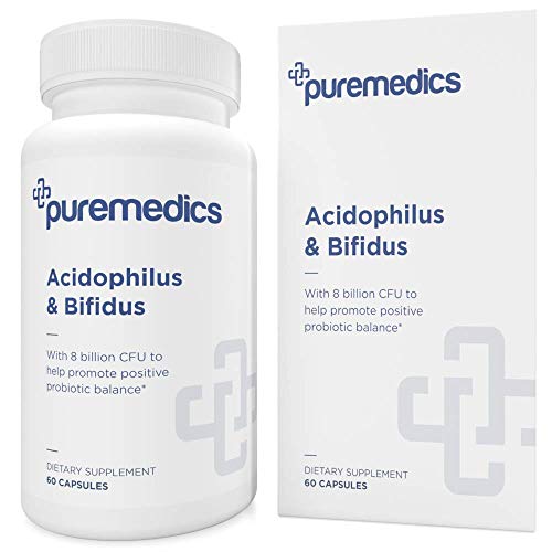 PUREMEDICS Acidophilus Probiotic - Lactobacillus Acidophilus & Bifidus to Promote Healthy Intestinal Flora - 8 Billion CFU - Formulated by Doctors - 3rd Party Certified - Hypoallergenic - 60 Capsules