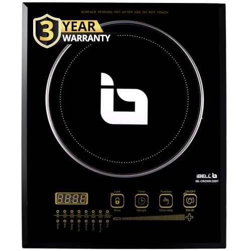 IBELL CROWN200Y 2200W - 3-YEAR WARRANTY, Induction Cooktop with Touch Control, Auto Shut Off, Overheat Protection, Fast Cooking, Energy Efficient, [Bl