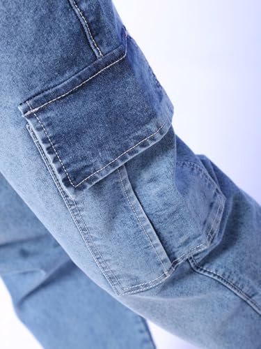 Image of The Indian Garage Co Men Regular Fit Solid Mid-Rise Stretchable Denim Cargo Joggers