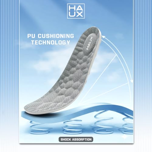 Image of HAUX PU Foam Comfort Insoles for Men | All-Day Cushioning & Durable Support,Lightweight, Durable, and Flexible, Dynamic Arch Technology for Neutral to High Arches (Gray, 9)