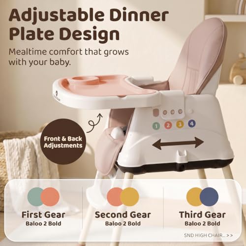 Image of StarAndDaisy 3-in-1 Convertible Baby High Chair with Adjustable Double Tray, 3-Point Safety Harness, Booster Seat & Low Chair, PU Cushion, Steel Frame for Babies & Toddlers (Pink)