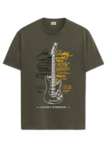 Image of ADRO Guitar Design Printed T-Shirt for Men - 100% Cotton, Regular Fit, Soft Breathable Fabric.