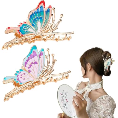 Image of Diversa Rhinestone Golden Claw Clip, Embellished Korean Clutcher, Non- Slip Metal Claw Clip for Girls, Fancy Clutcher for Women, Pack of 1 (BLUE BUTTERFLY)