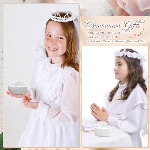 Funtery First Communion Gifts for Girls Ceramic Jewelry Keepsake Box with a Pray Card 1st Holy Communion Gifts for Girls Boys(Heart,Pink) by Funtery - Used condition - Image 4