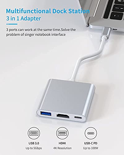 Image of Tobo USB C to HDMI Adapter, USB C to HDMI 4K Video Converter, USB 3.0 Port and PD Quick Charging Port, 3 in 1 USB 3.1 Type-C to HDMI-TD-221TC.