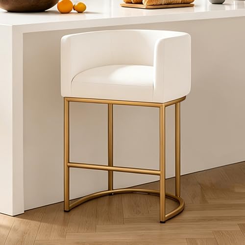 Image of 26 inch Counter Height Bar Stools Set of 1, Faux Leather Upholstered Barrel Chairs with Back and Arms, Metal Frame Kitchen Island Stools with Footrest, Cream-Gold Frame