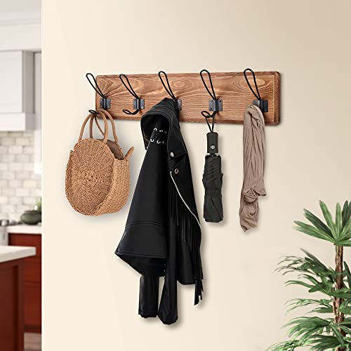 Yihata Coat Hooks For Wall, 24" Wall Coat Rack With Hooks Wall Mounted Solid Pine Wooden Entryway Coat Hooks- 5 Heavy Duty Hooks #TOP6