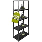 Kreher Steckregal aus Kunststoff, Lagerregal 5 B&ouml;den, Schwarz. 150 kg Traglast. 71 x 38 x 171 cm. T&Uuml;V Rheinland