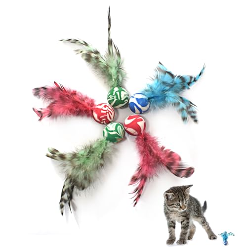 lpdrzka Cat Toy Balls, 5 PCS Colorful Feather Bouncy Balls for Cats No Noise Interactive Kitten Toys Cat Exercise Ball, Safe for Your Kitty (C)