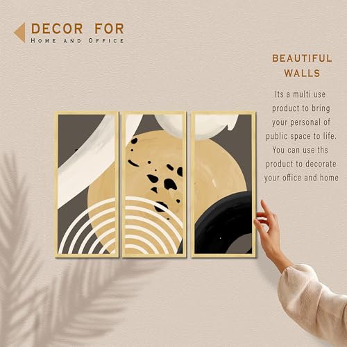 Image of PAINTINGMANTRA Abstract Modern Framed Wall Art Set of 3 | Contemporary Geometric Boho Wall Decor | Engineered Wood Frame Art for Living Room, Bedroom & Office, 8.9x18.9 Inch
