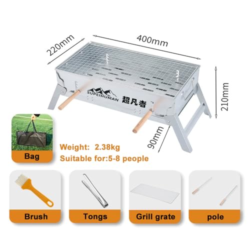 BBQ charbon pliable en acier inoxydable durable avec grille réglable