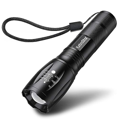 EXTRASTAR LED Torch Battery Powered, Zoomable Torches Adjustable Focus Led Bright Flashlight, 5 Modes Mini Tactical Torch for Camping, Hiking, Power Cut, 1 Count