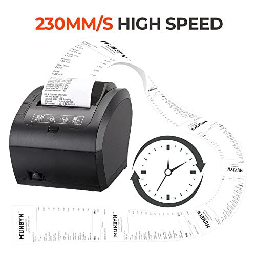 Munbyn Pos Printer, Receipt Printer Usb Ethernet 80Mm Thermal Printer P047, Impresora Térmica, Black Supermarket Pos Kitchen Printer With Auto Cutter Support Cash Drawer Esc/Pos Windows System #TOP6