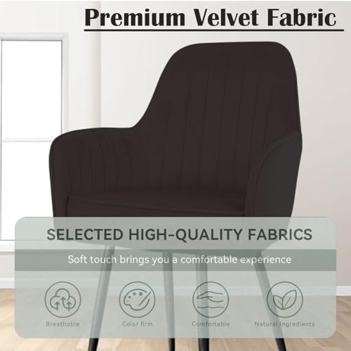 Image of Velvet Accent Chair | Luxury Upholstered Armchair with Sturdy Metal Legs | Modern Comfortable Chair for Living Room, Bedroom, Office, or Cafe (Black Legs, Black)