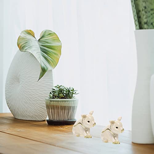 Besportble Ring Necklace Holder Hand Painted Enamel Pig Trinket Box Decorative Hinged Jewelry Box Cute Animal Figurine Jewelry Holder For Home Decoration White #TOP1