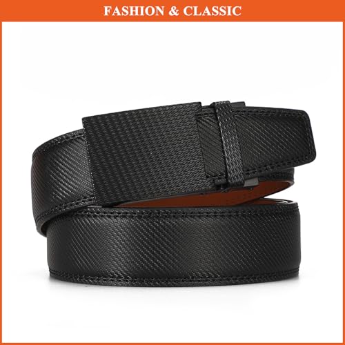 Men's Casual Business Belt Genuine Leather Solid Color Belts Ratchet Slide Waist Strap Adjustable Automatic Buckle2