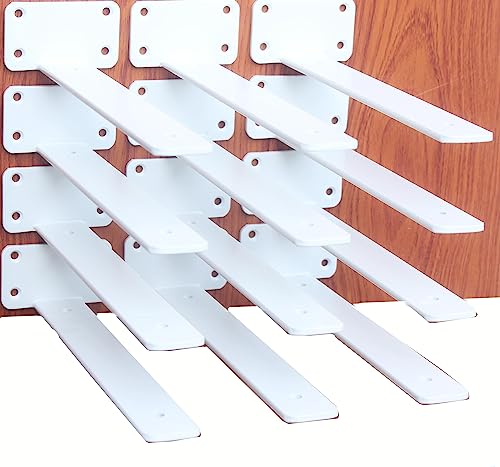 12 Pack - 10 inch White Hidden L Shelf Bracket (1/5 Inch Thicked) Iron Floating Shelf Brackets Rustic Industrial Metal Brackets for Shelf Support
