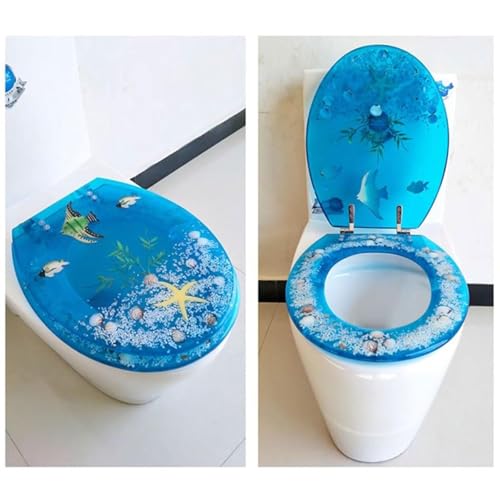 Abattant WC frein de chute soft close et couvercle déclipsable relief mer 3D
