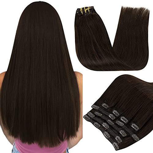 RUNATURE Clip in Hair Extensions 20 Inch 100g 9pcs Color 2 Darkest Brown Clip in Extensions Human Hair