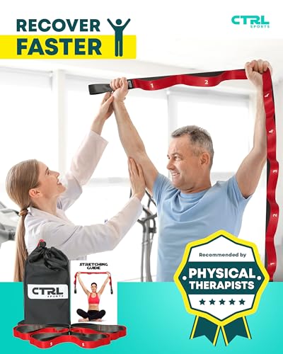 Ctrl Sports 10LLRED2017 Stretching Strap With Loops - Non Elastic Stretch Band For Physical Therapy, Yoga Strap For Stretching Equipment, Stretch Bands For Exercise And Flexibility - Fascia, Hamstring And Leg Stretcher Belt thumb #4